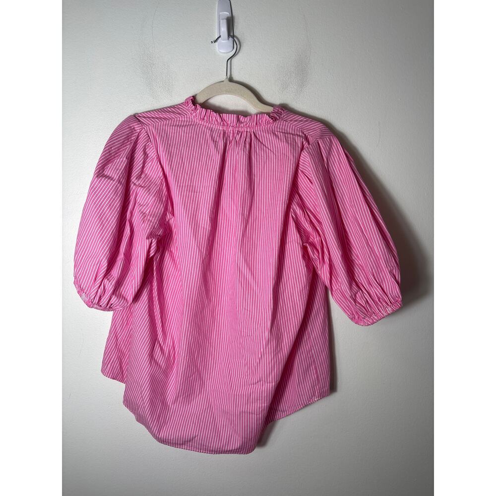 Caryn Lawn Pink With White Stripes V Neck Top Sz L - Picture 3 of 3